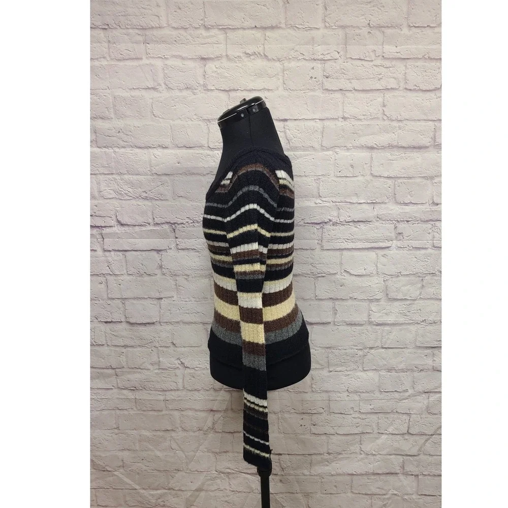 Free People Striped‎ Off The Shoulder Sweater Black Brown Cream Size Small - Picture 3 of 8